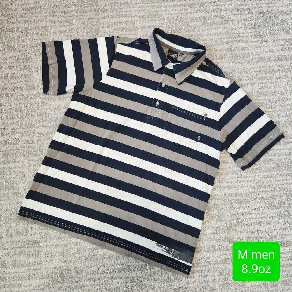 Van's Classic Fit loose short sleeve stripe polo top size M men - Picture 1 of 8
